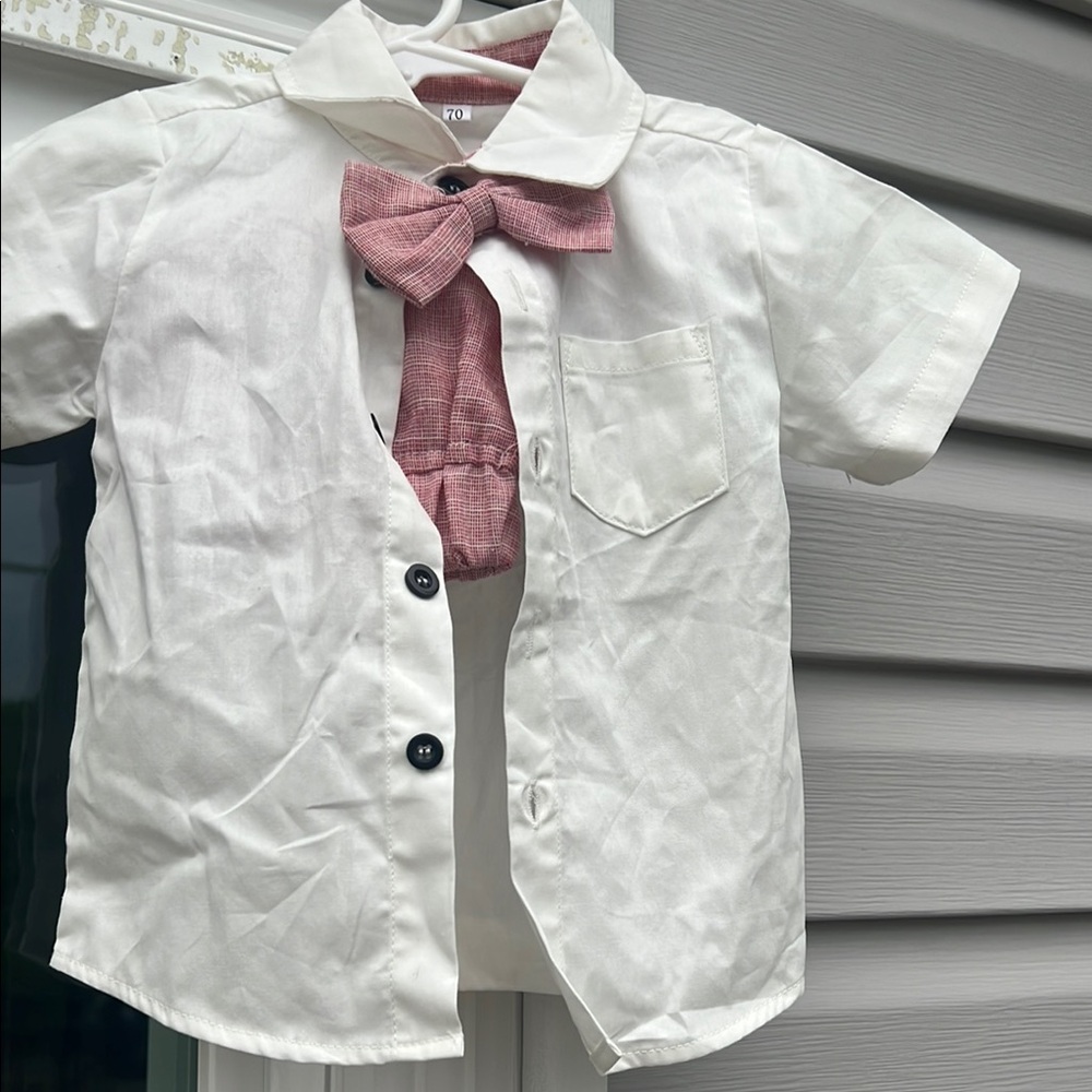 Classic White Shirt with Pink Bow Tie and pink shorts